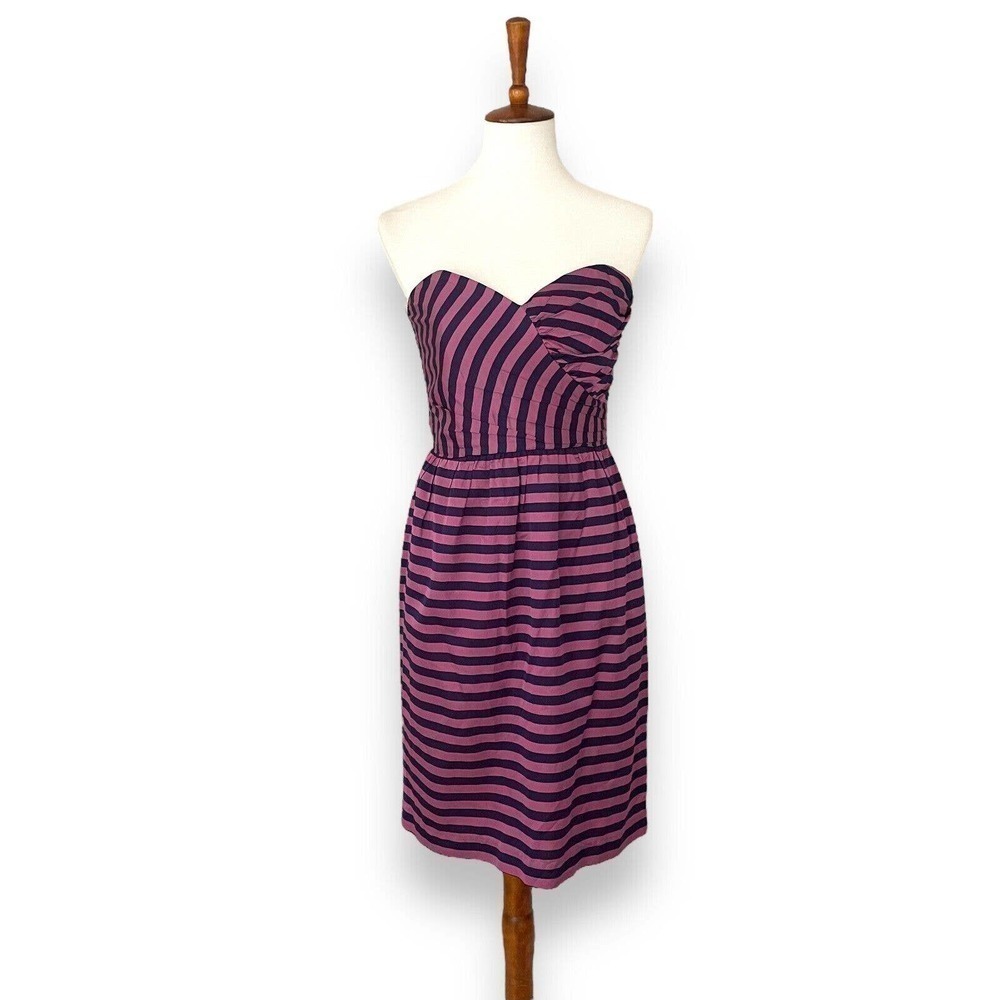 Corey Lynn Calter Anthropologie Purple Striped On The Fold Strapless Dress 8